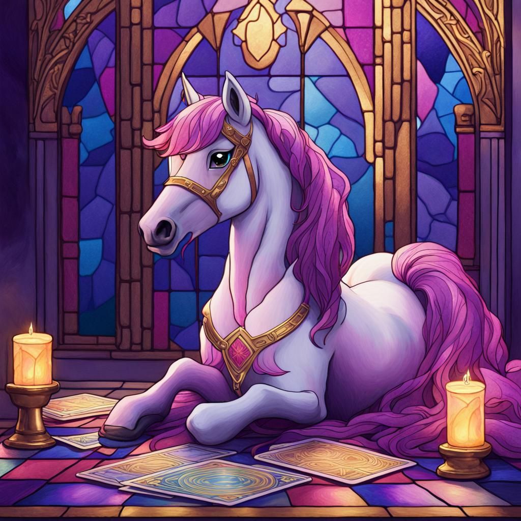 Pony Reads Tarot Cards in Hyperrealistic Fantasy Art