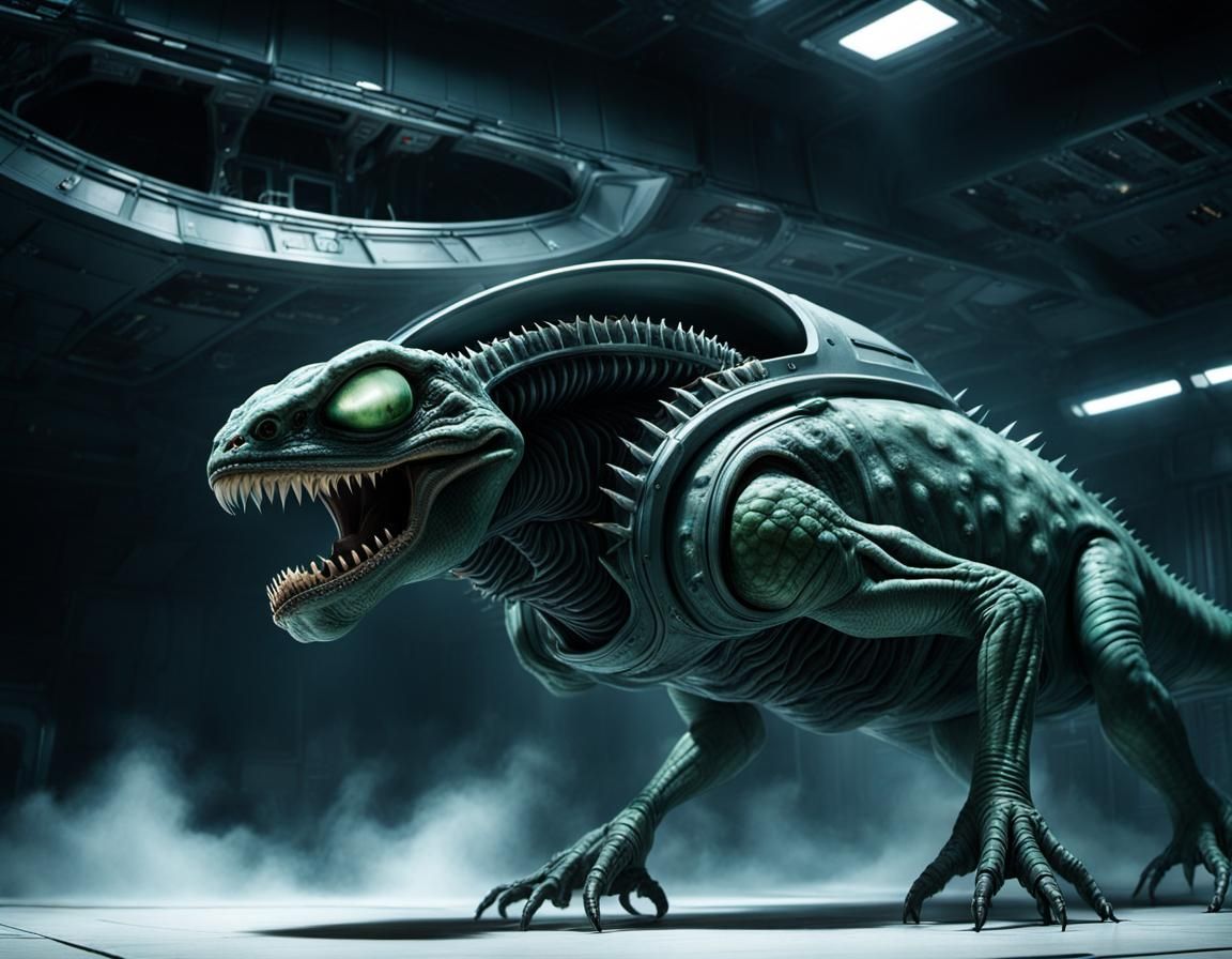 Terrifying Lizard Alien Officer in Starship Interior