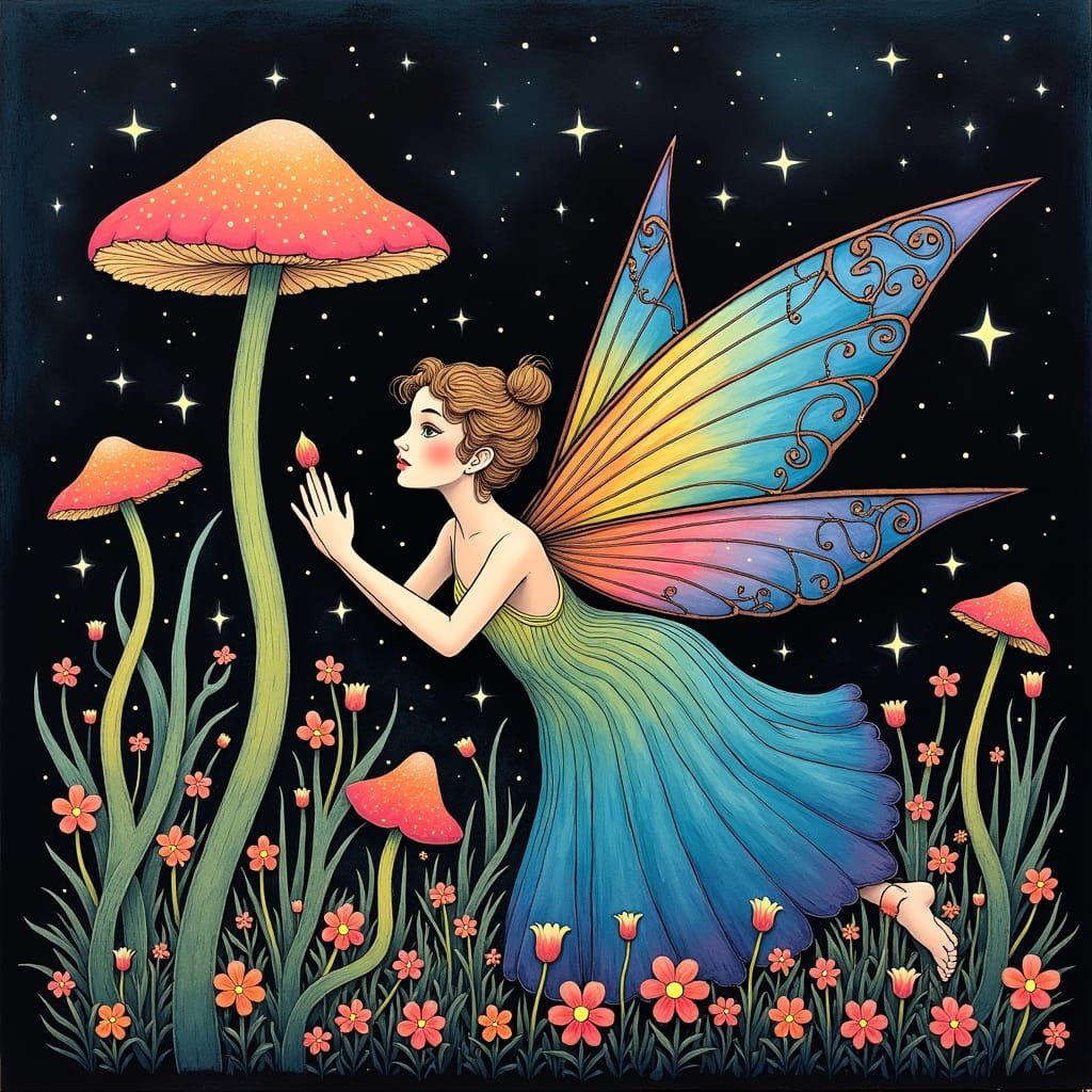 Rainbow Fairy in Surreal Celtic Garden