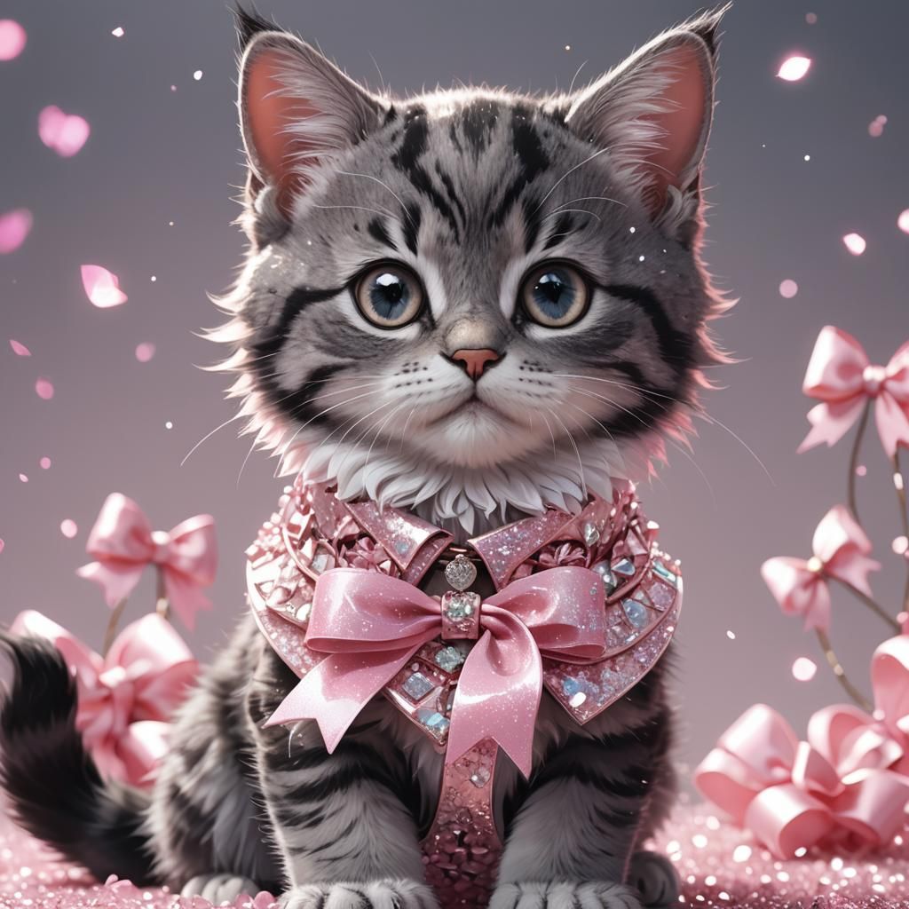 Cute Kitten with Diamond Collars, as 3D Anime Art
