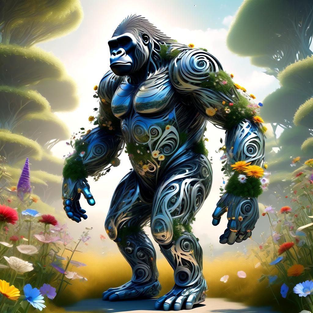 Biopunk Robot Gorilla in Porcelain Jumpsuit