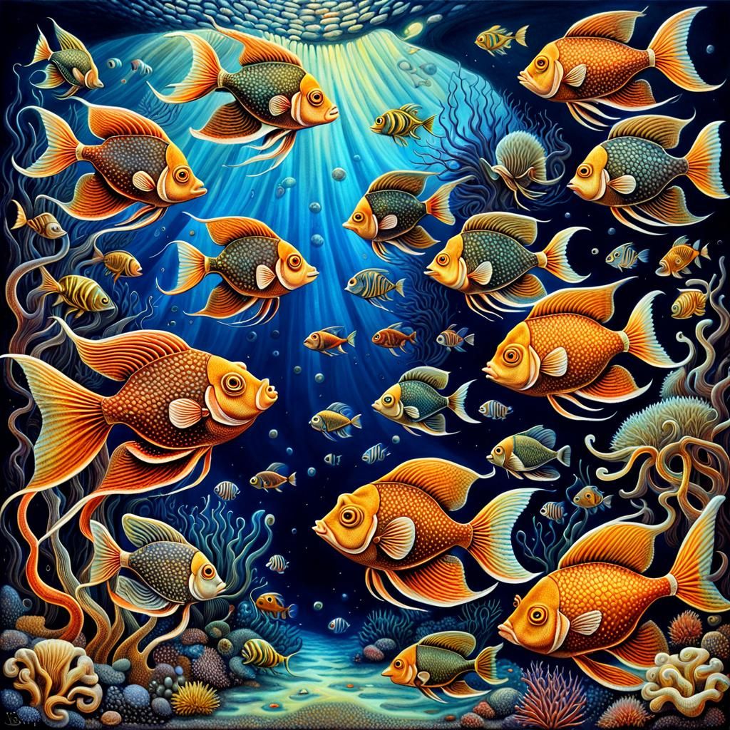 Psychedelic Sea Life with Strange Fish in Digital Art