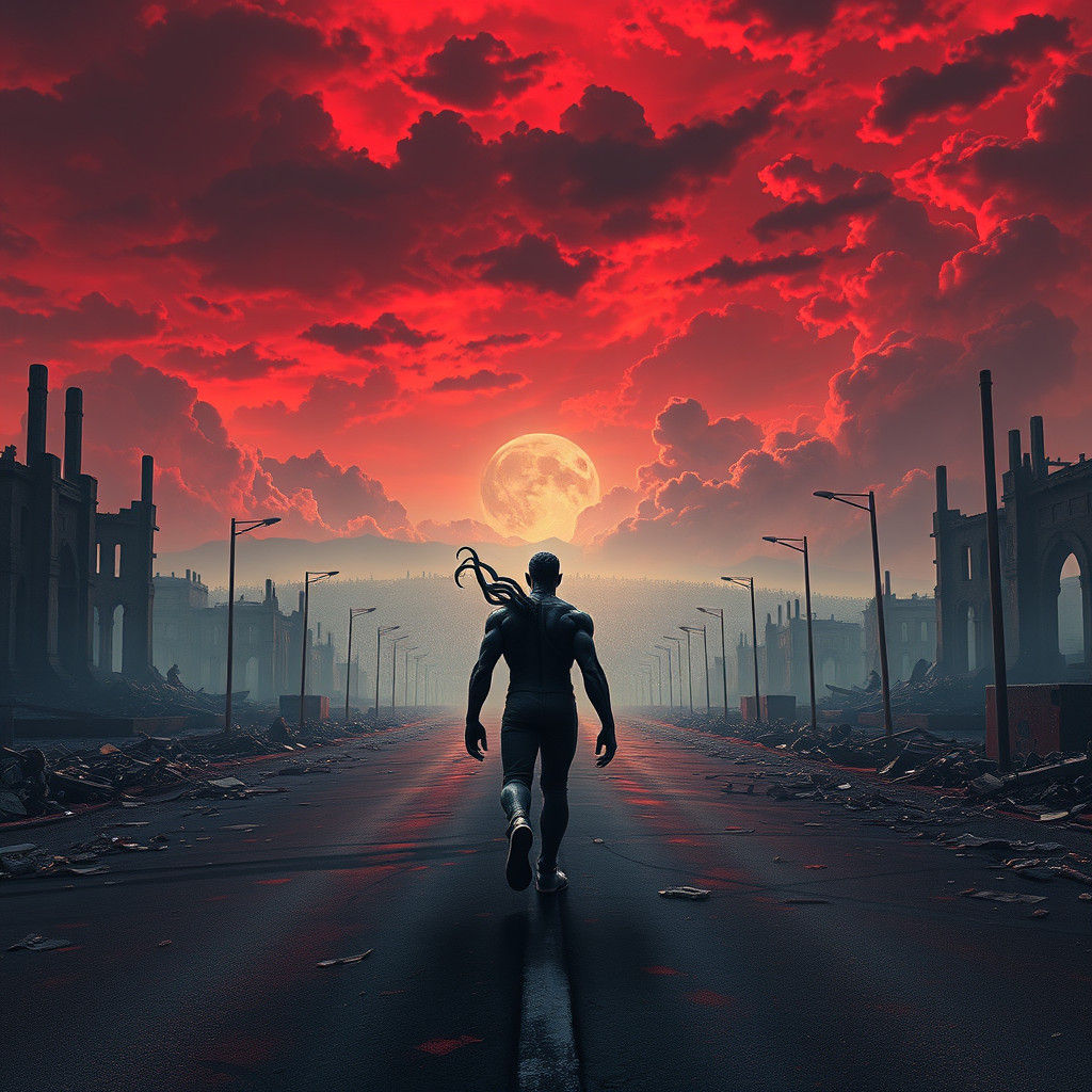 Venom-Powered Man in Desolate Wasteland