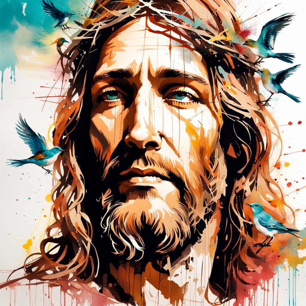 Jesus Christ Blessing in Carne Griffiths Style