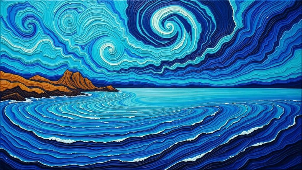 Abstract Expressionist Seascape in Miró Style