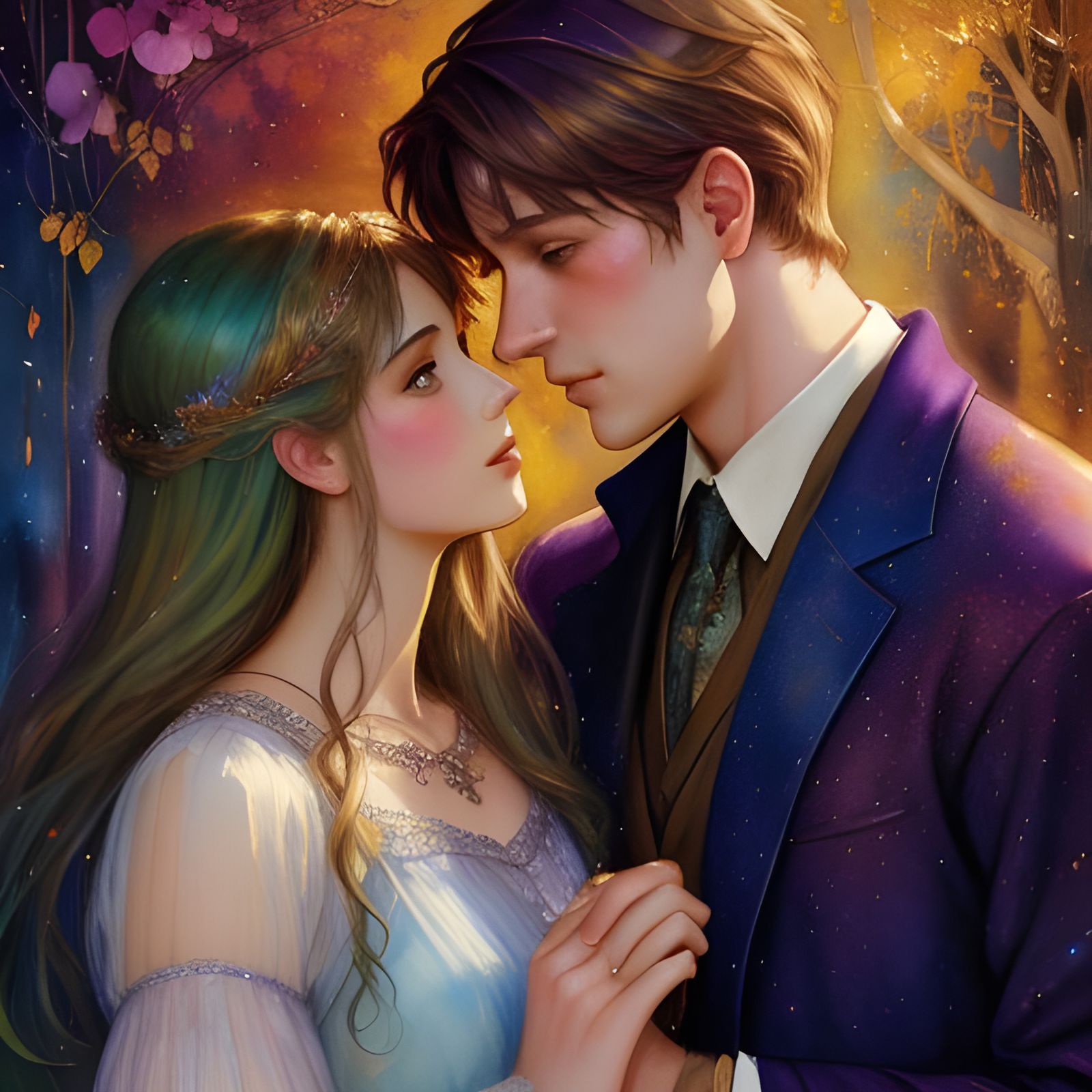 Romantic Storybook Illustration of Young Love