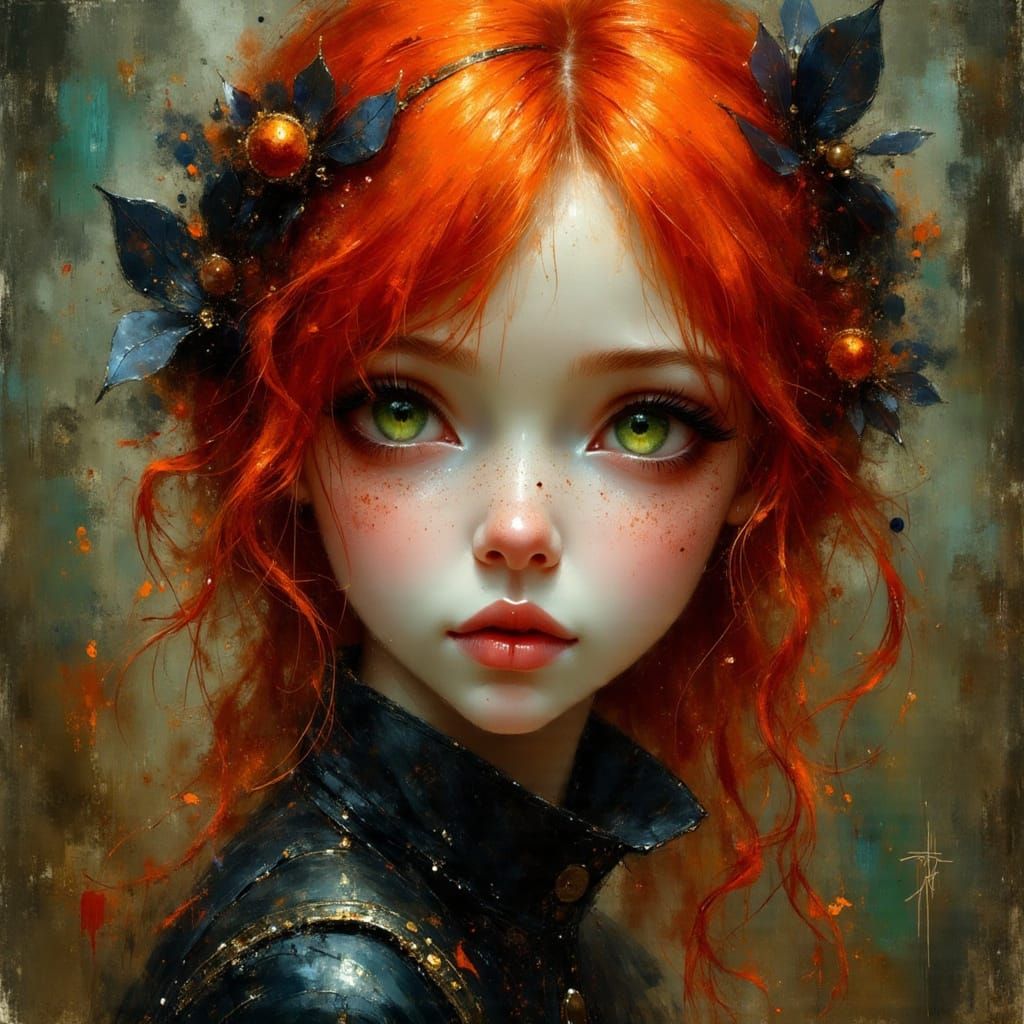 Ethereal Goth Punk Portrait with Red Hair