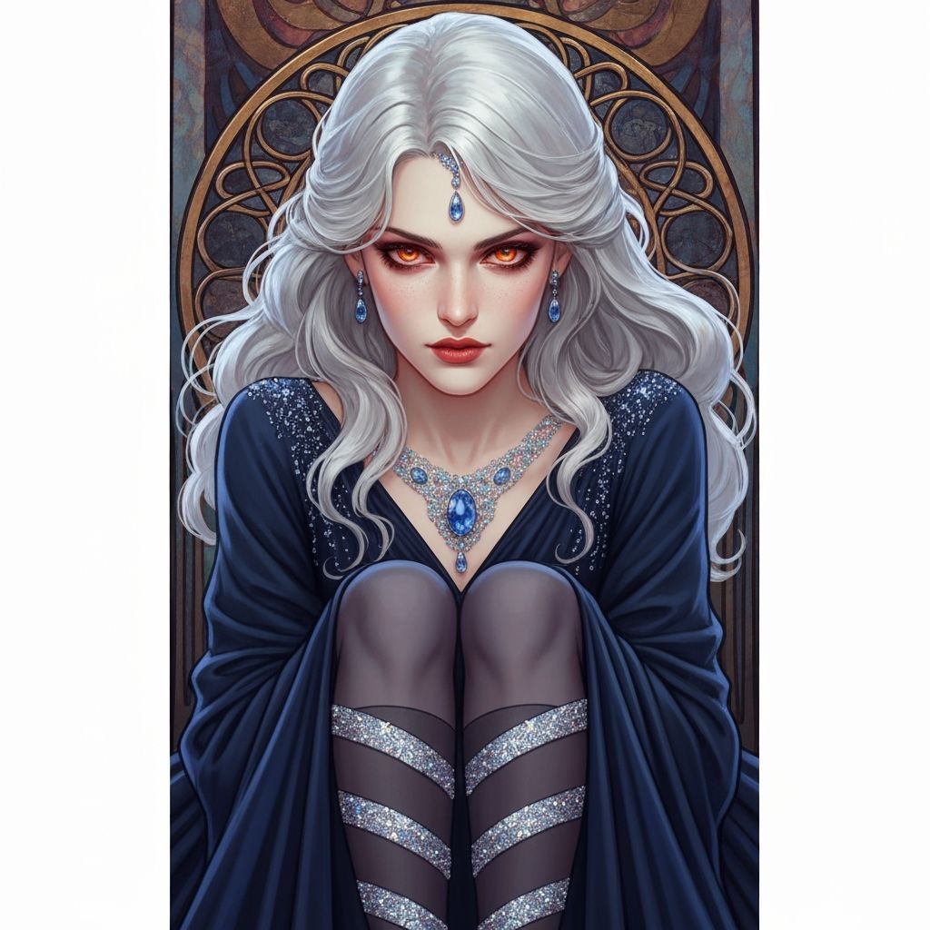 Stunning Woman with Flowing Gown in Art Nouveau Style