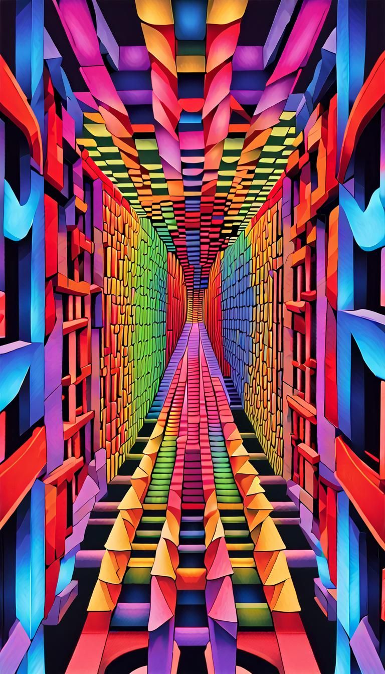 Vibrant 3D Optical Illusions in Neon Iridescent Art