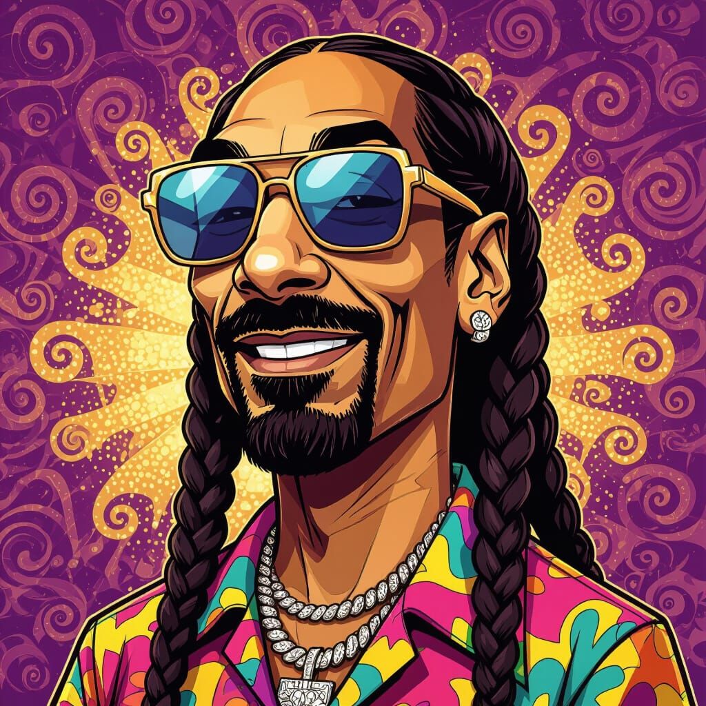 Snoop Dogg Cartoon Portrait in Vibrant Cel-Shaded Style
