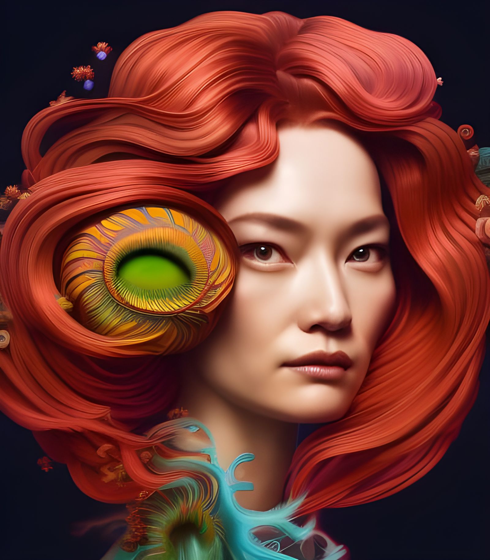 Detailed 3D Illustration of Woman with Red Hair