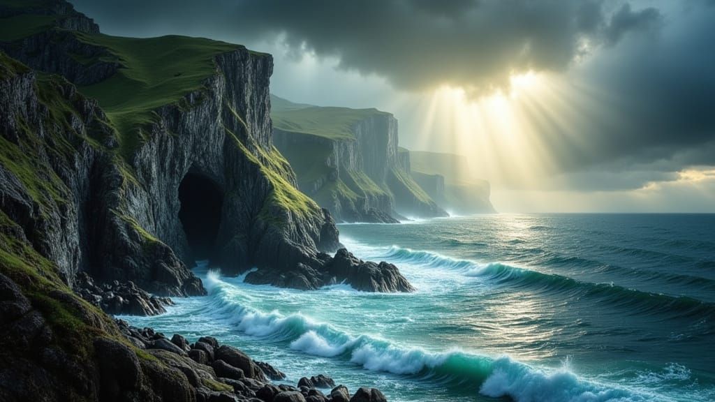 Dramatic Thunderstorm Over Towering Sea Cliffs