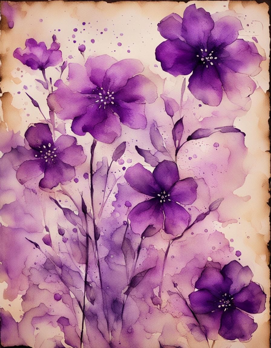 Faded Purple Flowers on Watercolour Paper