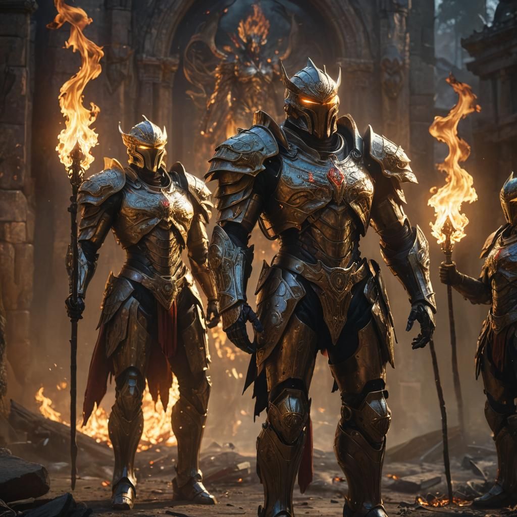 Mystical Guardians of the Flame in Vibrant Digital Art