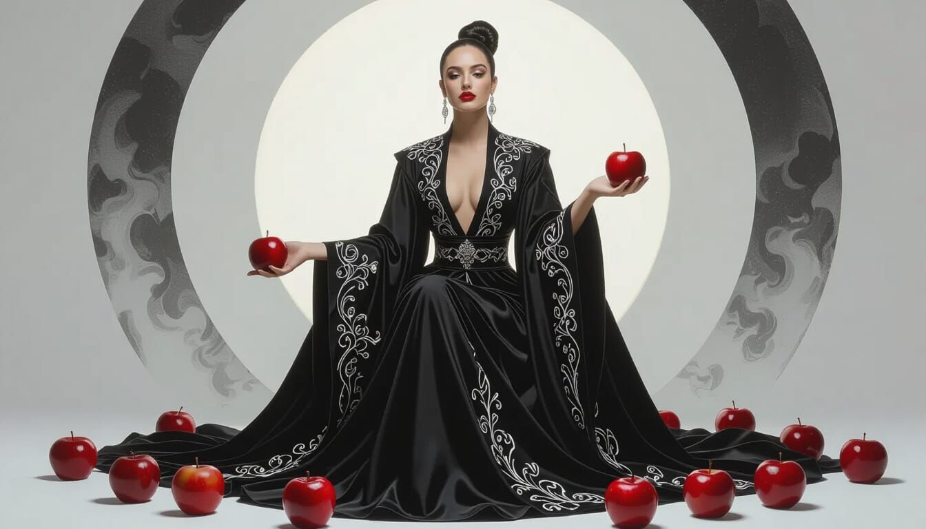 Surreal Sorceress Portrait with Apples, Blended Gradients