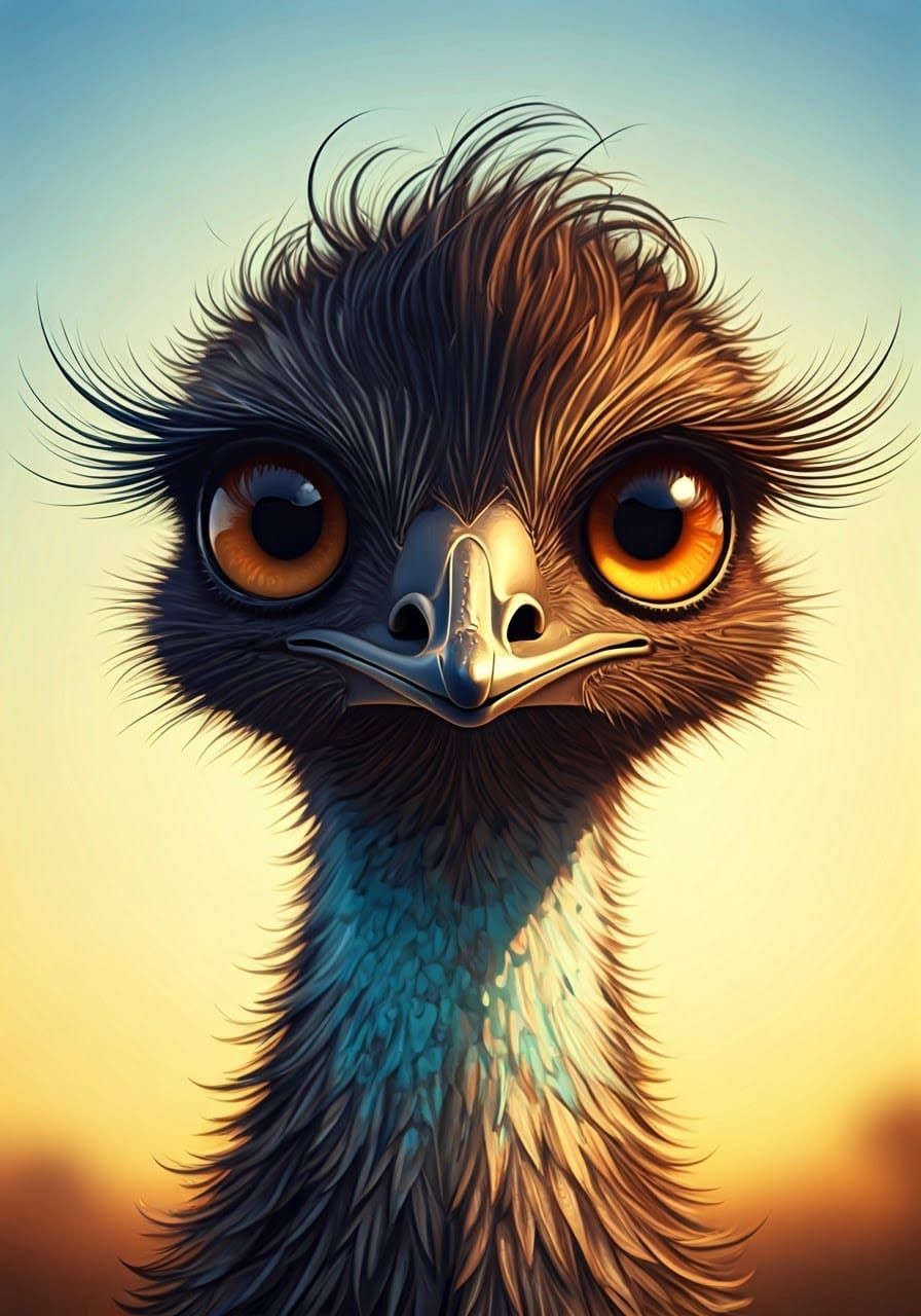 Whimsical Emu Bird in Vibrant Digital Painting
