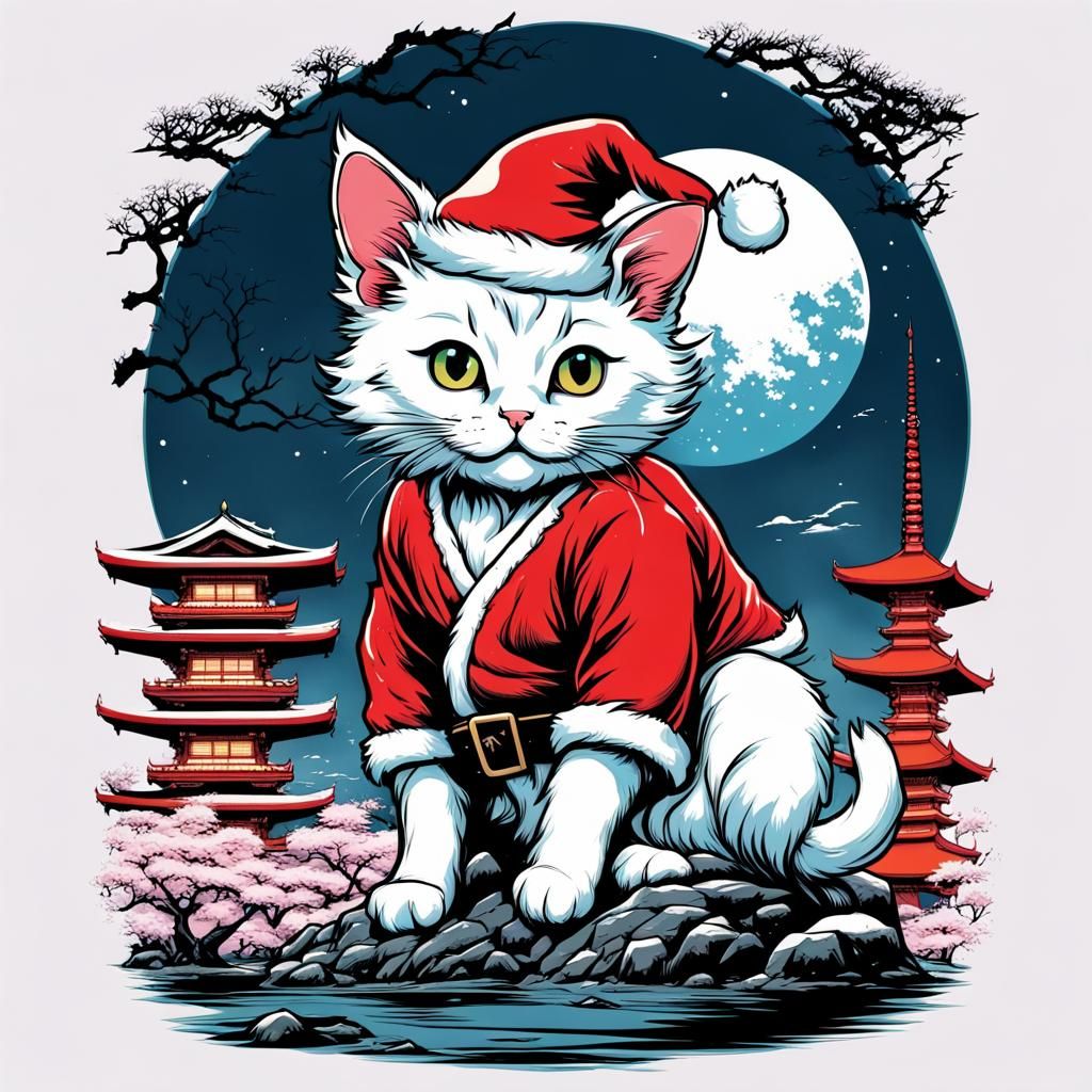 Santa Kitten in Japan Manga Poster Art
