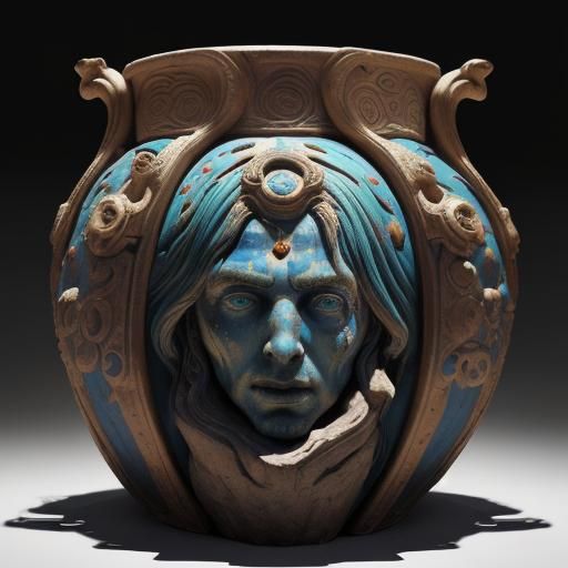 Terrifying Ancient God Images on Clay Pot