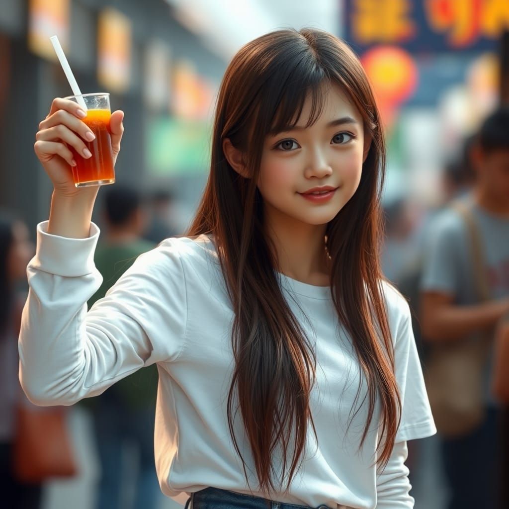 Young Girl with Soft Drink, Detailed Matte Painting