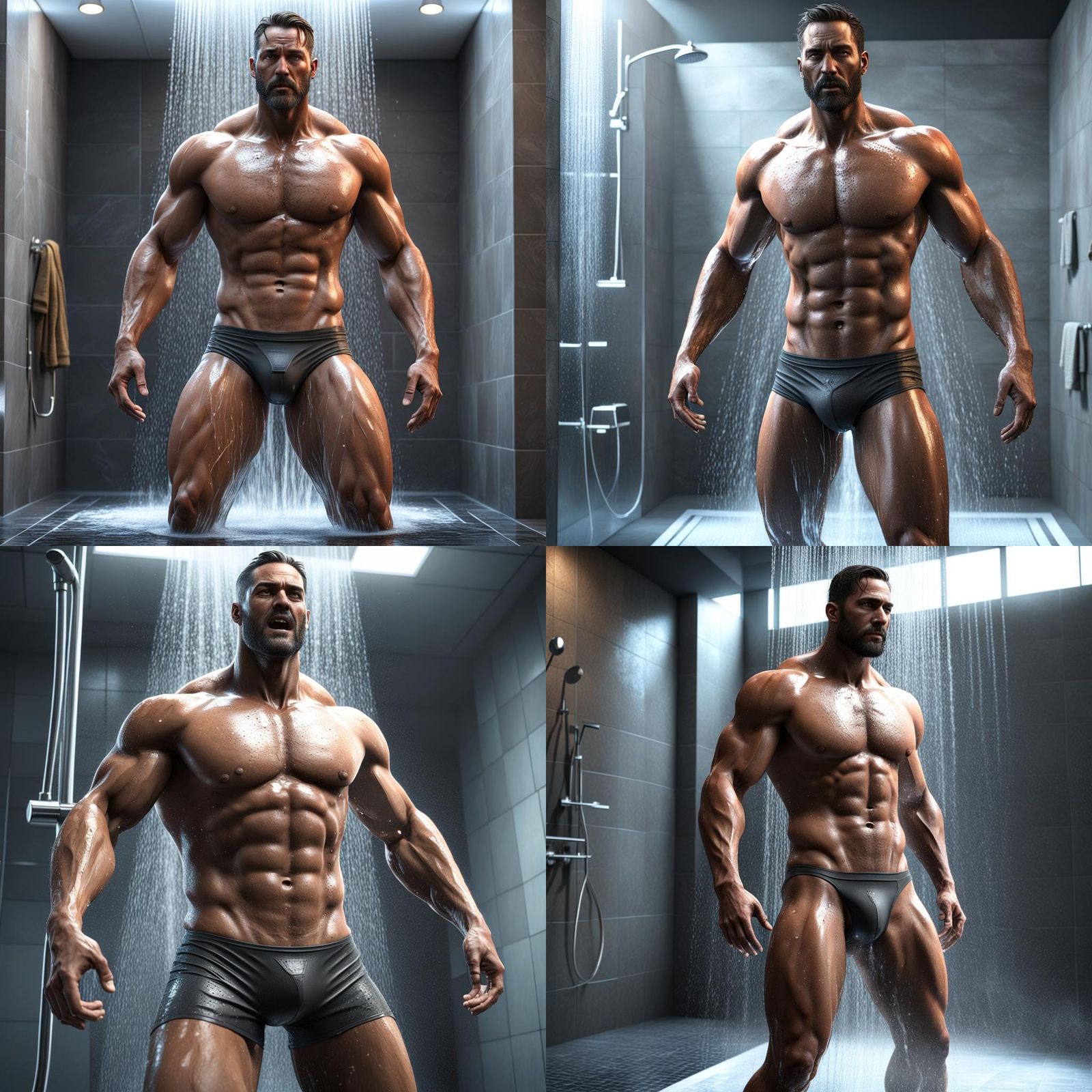 Handsome Man in Shower, 3D Render