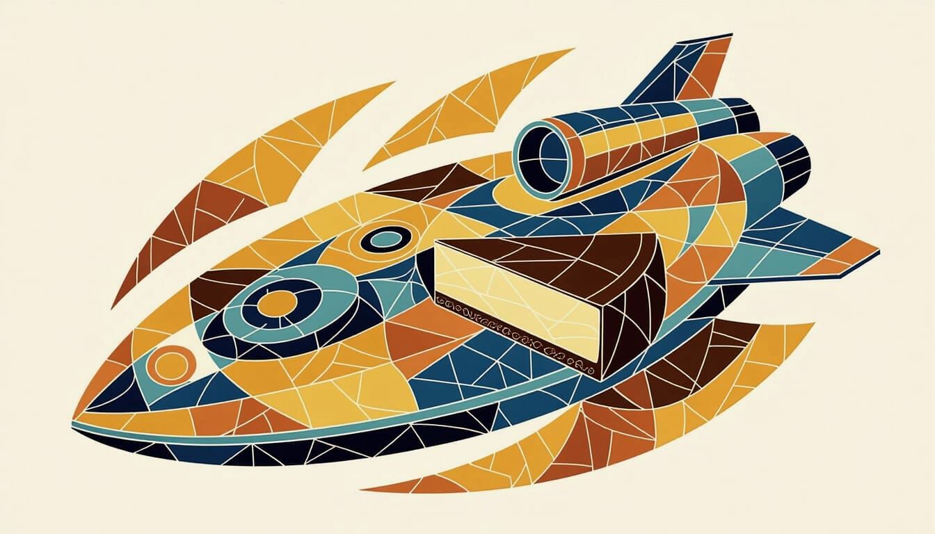 Thanksgiving Cheesecake Spaceship in Warm Mosaic Style