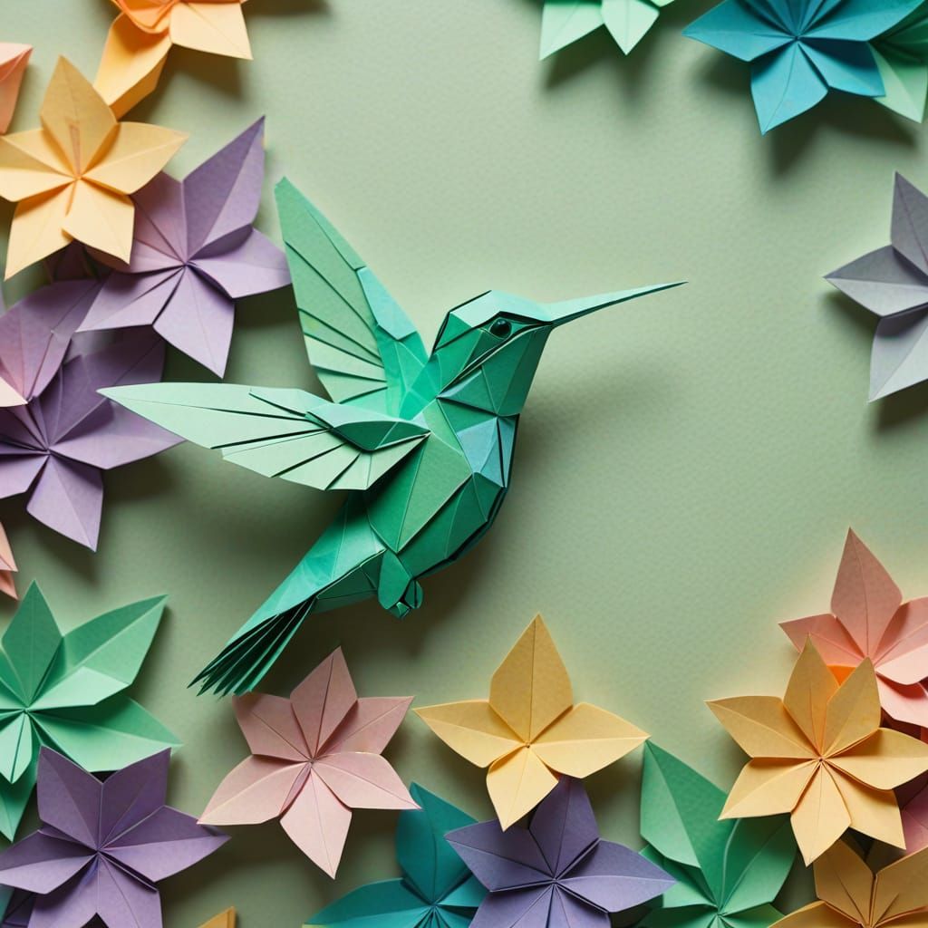 Whimsical Origami Hummingbird in Pastel Hues