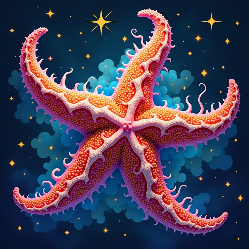 Celestial Starfish Explosion in Surrealist Style