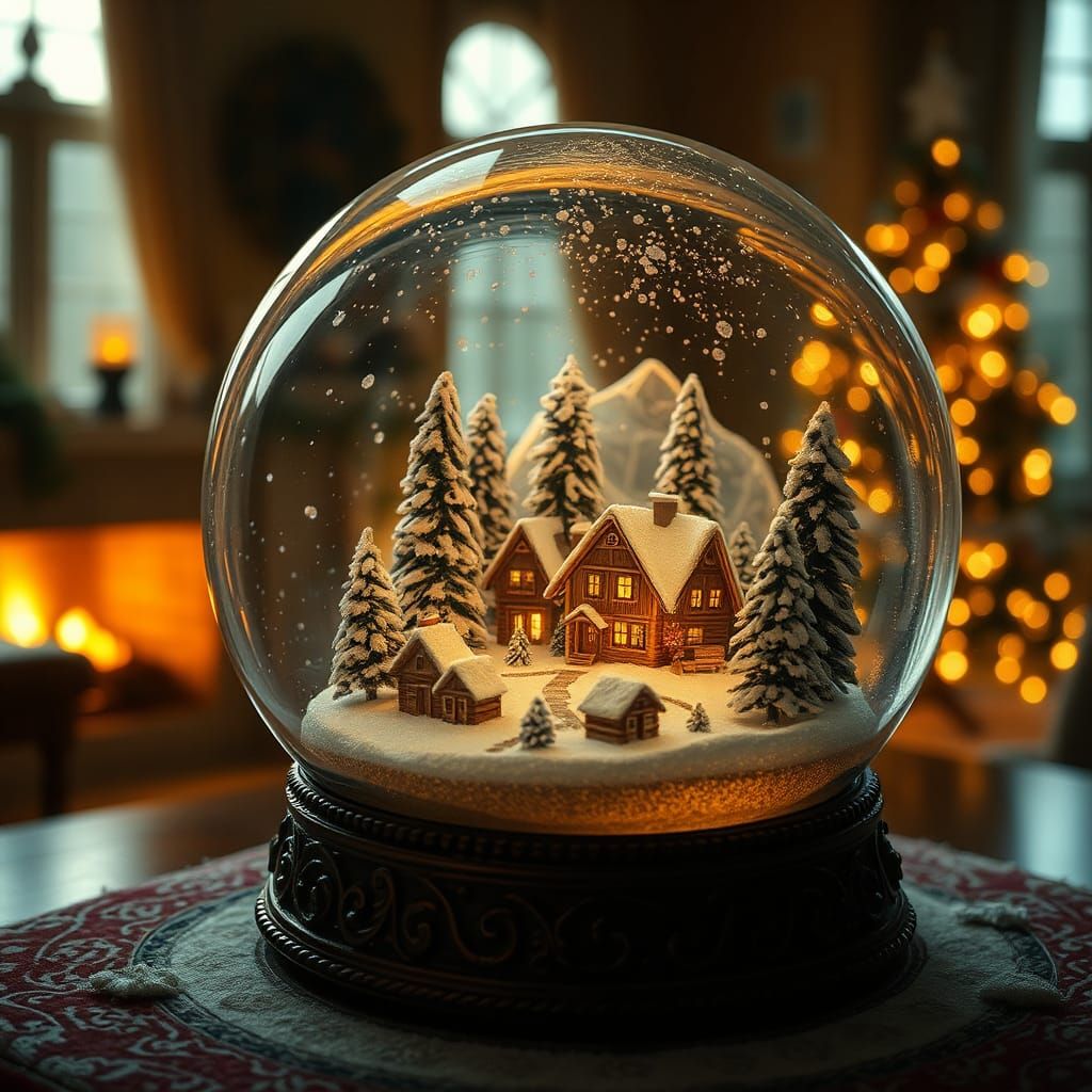 Snow Globe Village in Golden Light