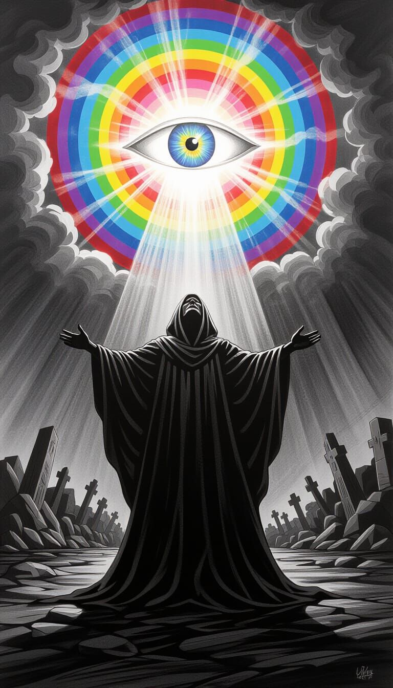 Mystical Apocalypse Charcoal Drawing with Divine Eye