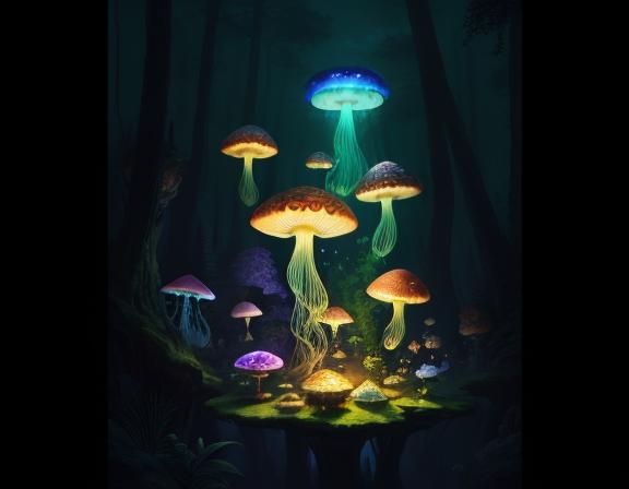 Jellyfish in Toadstool Forest: Beatrix Potter Style