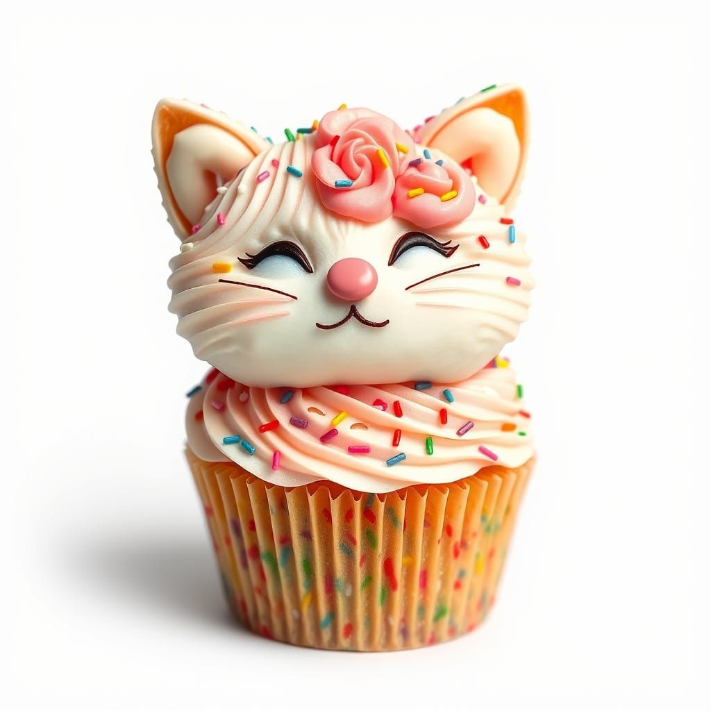 Whimsical Cupcake Feline in Vibrant Pop-Art Style