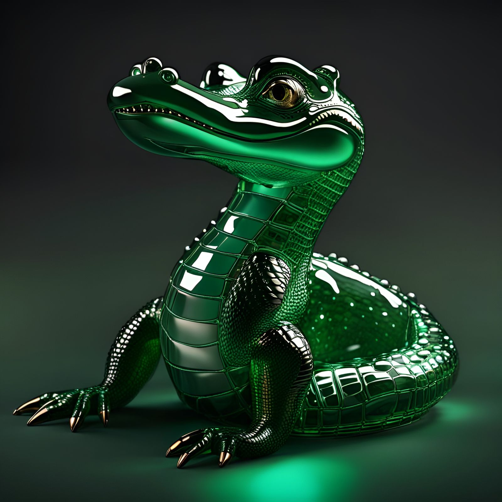 Emerald Gator Sculpture in Hand Blown Glass