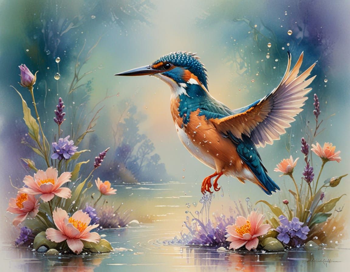 Kingfisher Dive: Expressive Watercolour Painting