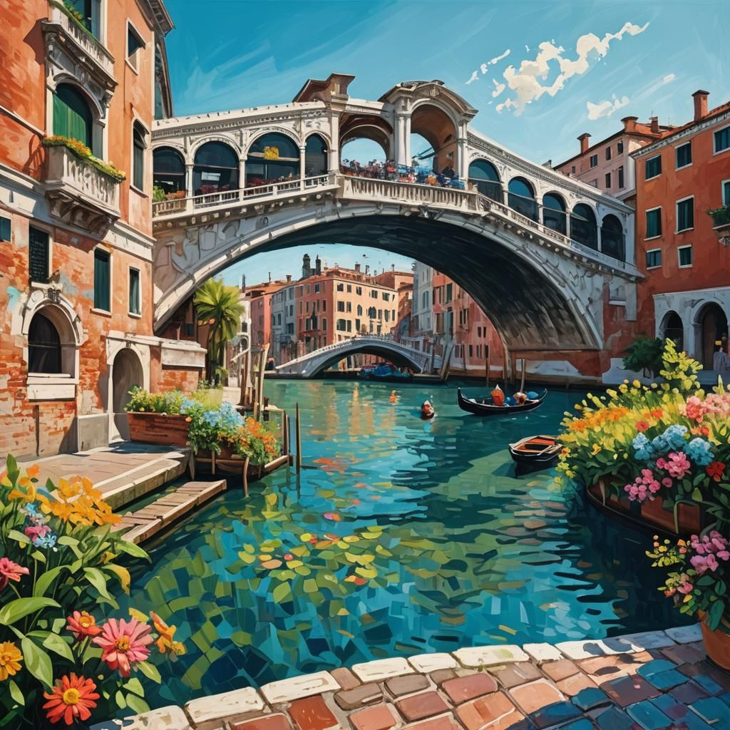 Venice Rialto Bridge in Fauvist Style