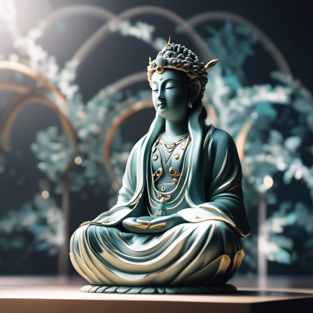 <lora:Woodsplash:1.0> grey stone Chinese Buddha feng shui vi...