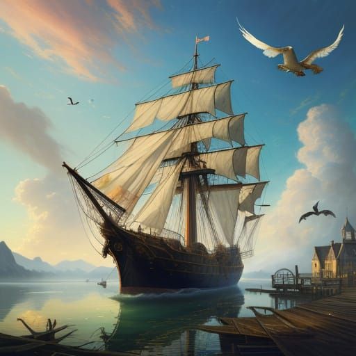 Abandoned Galleon in Pastel Mist Oil Painting