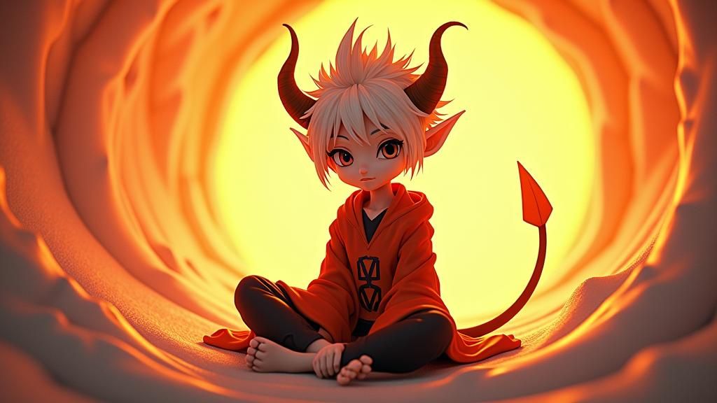 Warmth-Seeking Devil in Anime Style with Golden Light