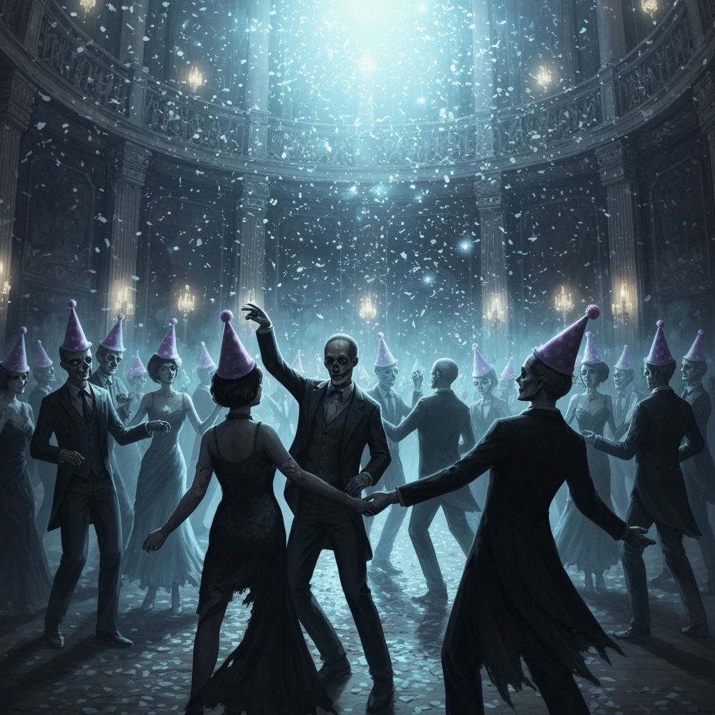 Spectral New Year's Ball: Gothic Illustration of Undead Reve...