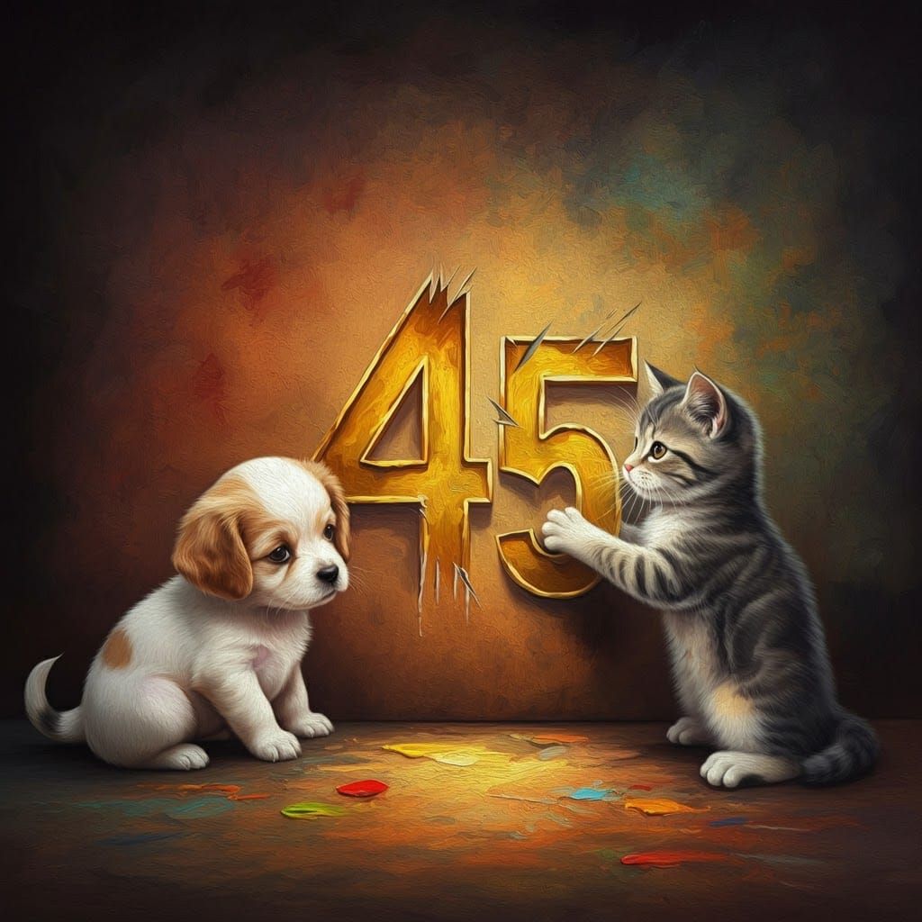 Puppy and Kitten Create Oil Painting Number Art