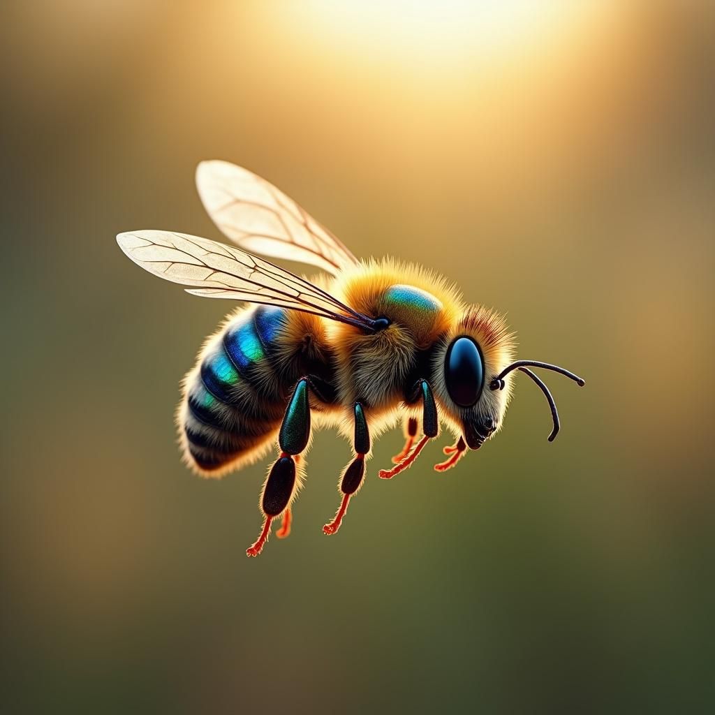 Blue Banded Bee in Flight: Digital Art