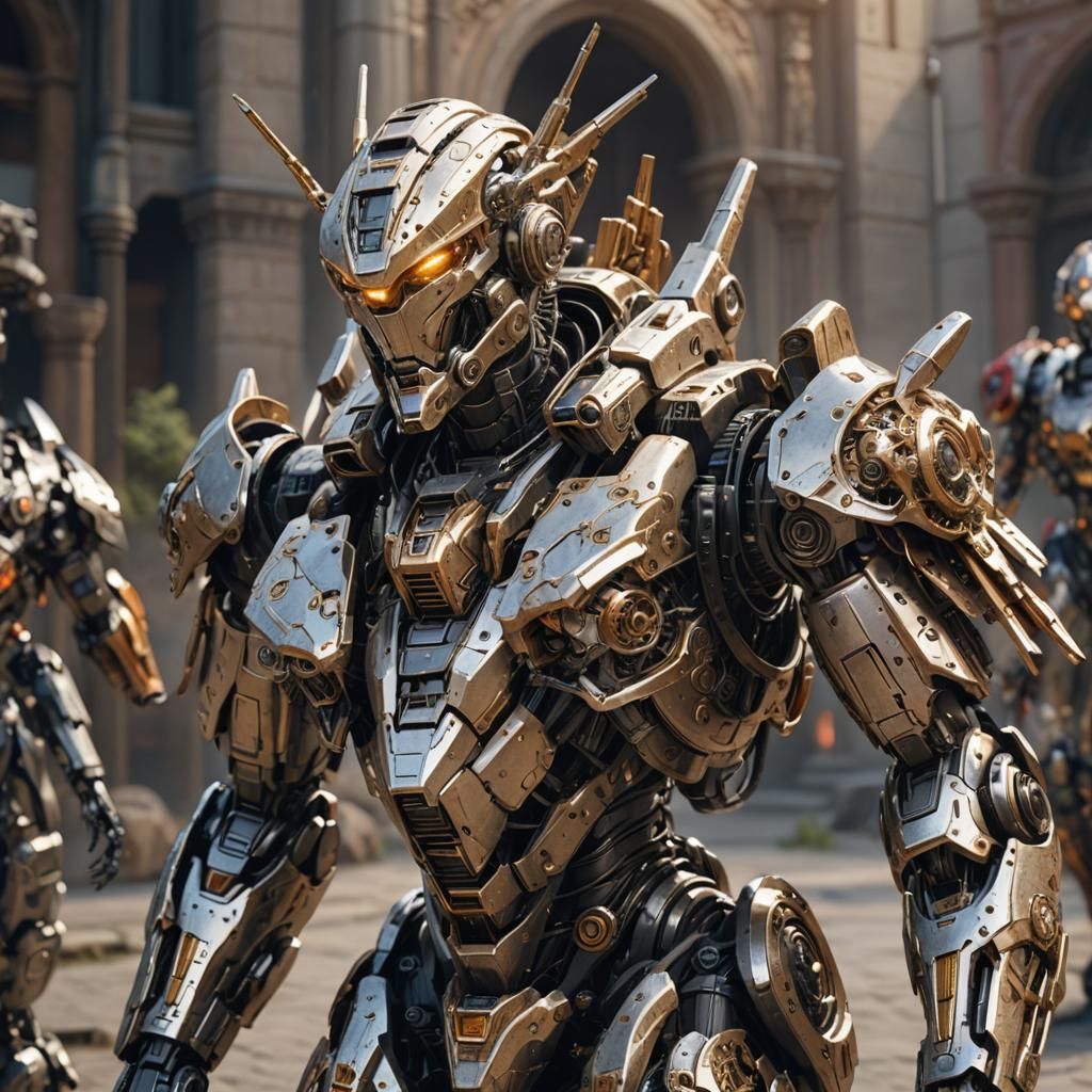 Detailed Battle Robot in Ornate Armor