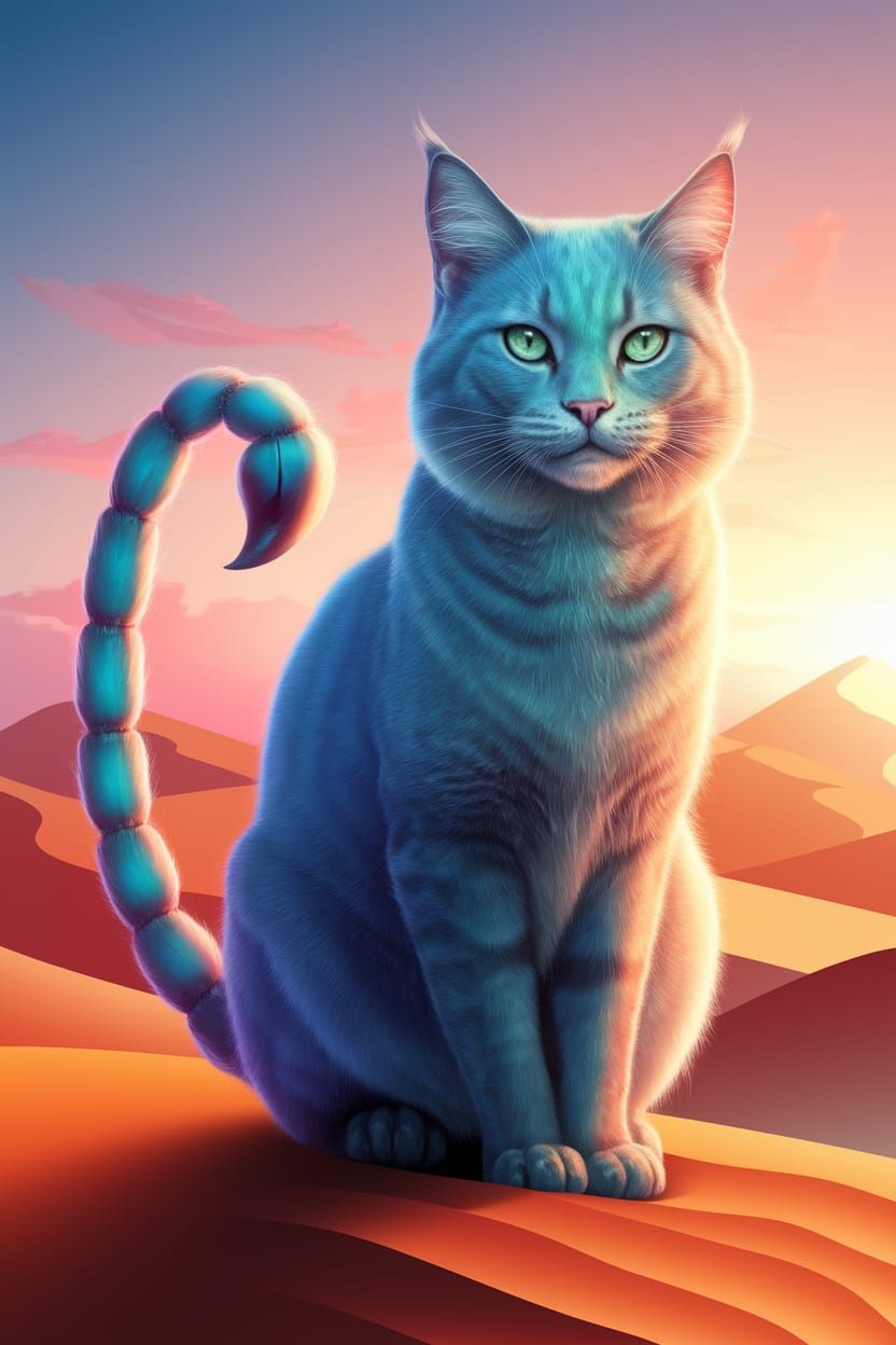 Majestic Iridescent Scorpion Cat in Desert