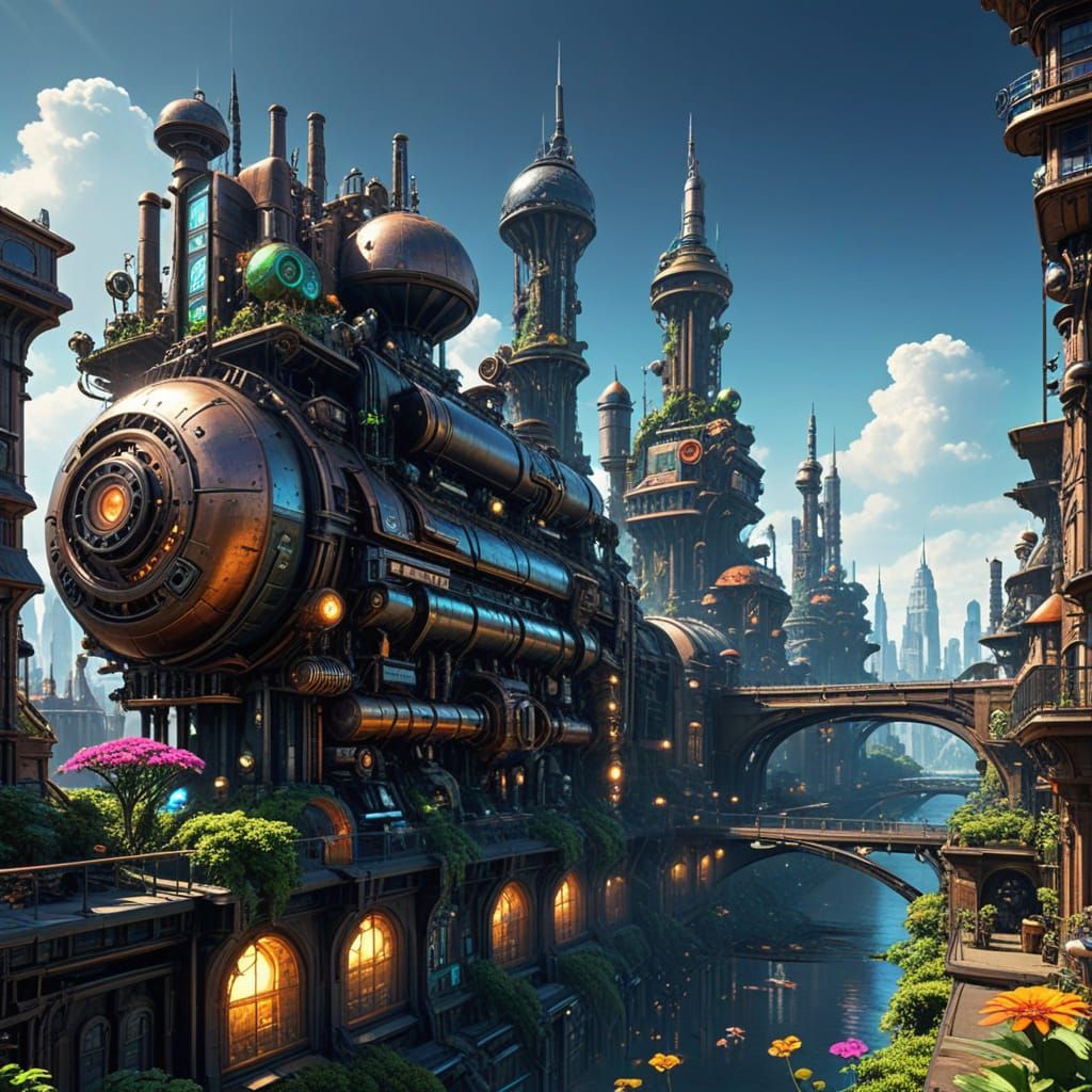 Vibrant Eco Punk Metropolis in a Futuristic Utopia