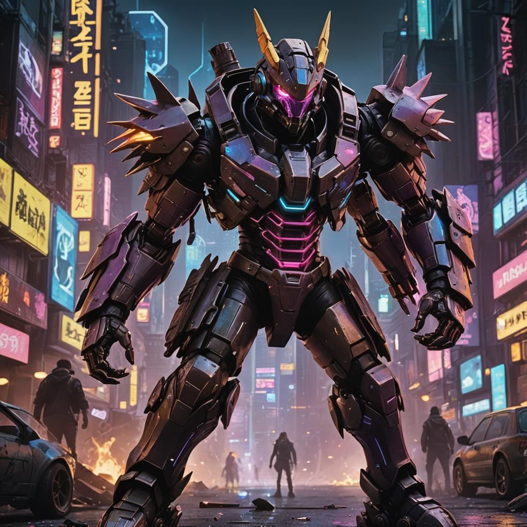 Cyberpunk Digimon in Battle-Ready Stance