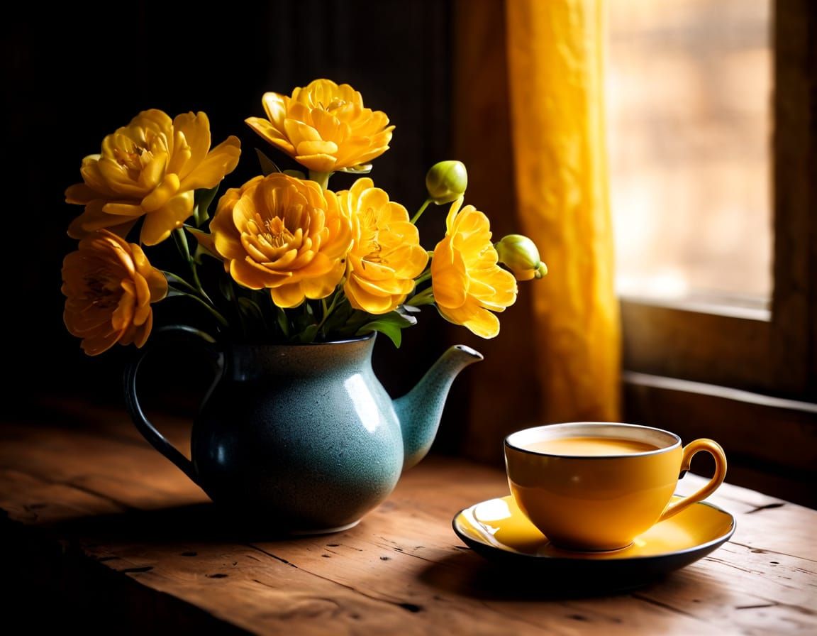 Yellow Teacup Still Life in Hyperrealistic Digital Art