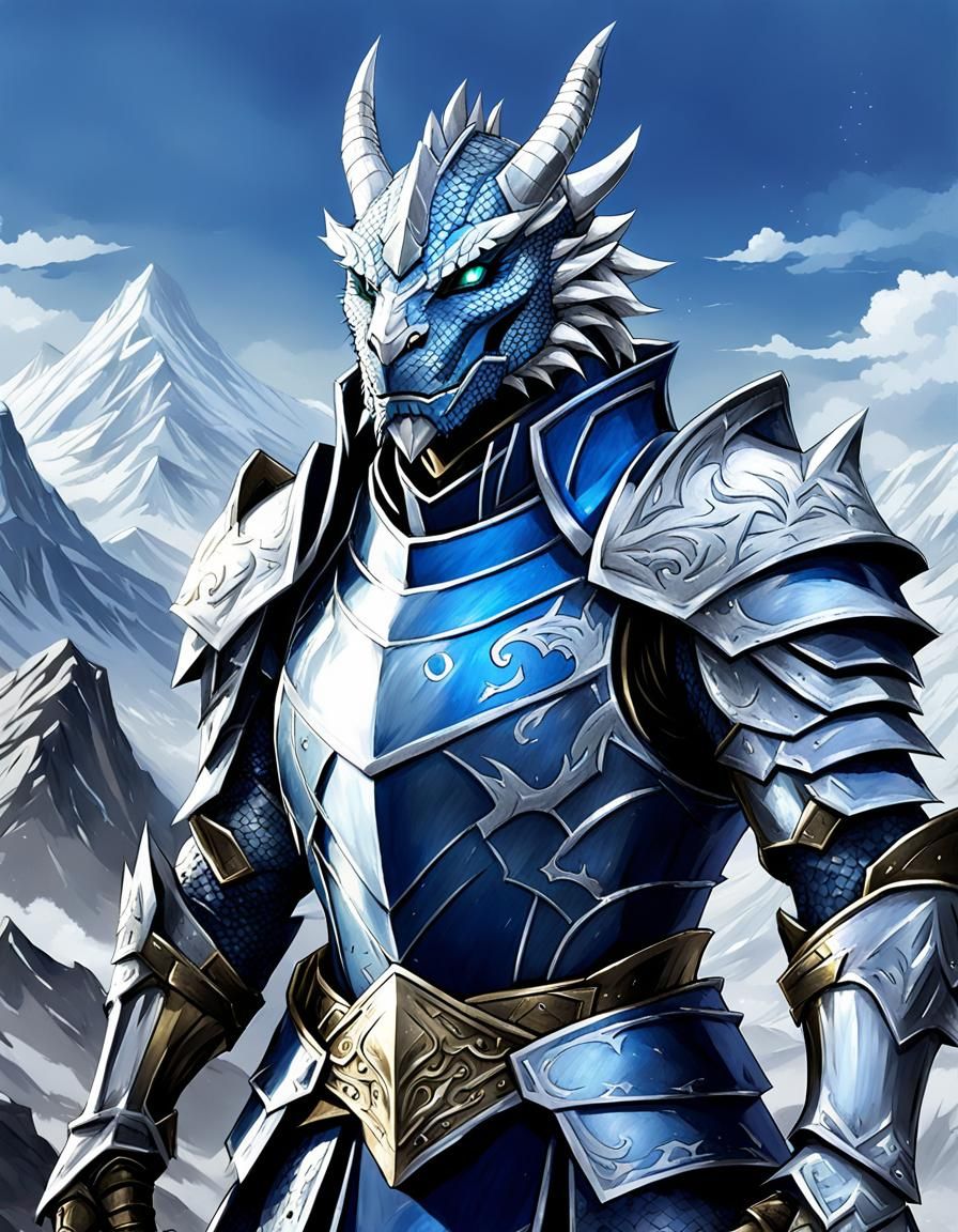 Silver Dragonborn Paladin Portrait in Anime Style