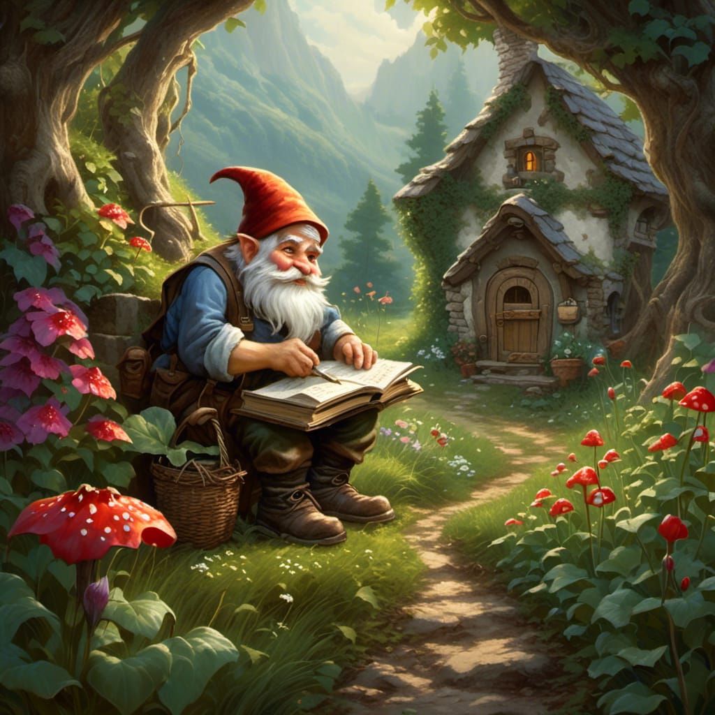 Gnome in Whimsical Garden Scene