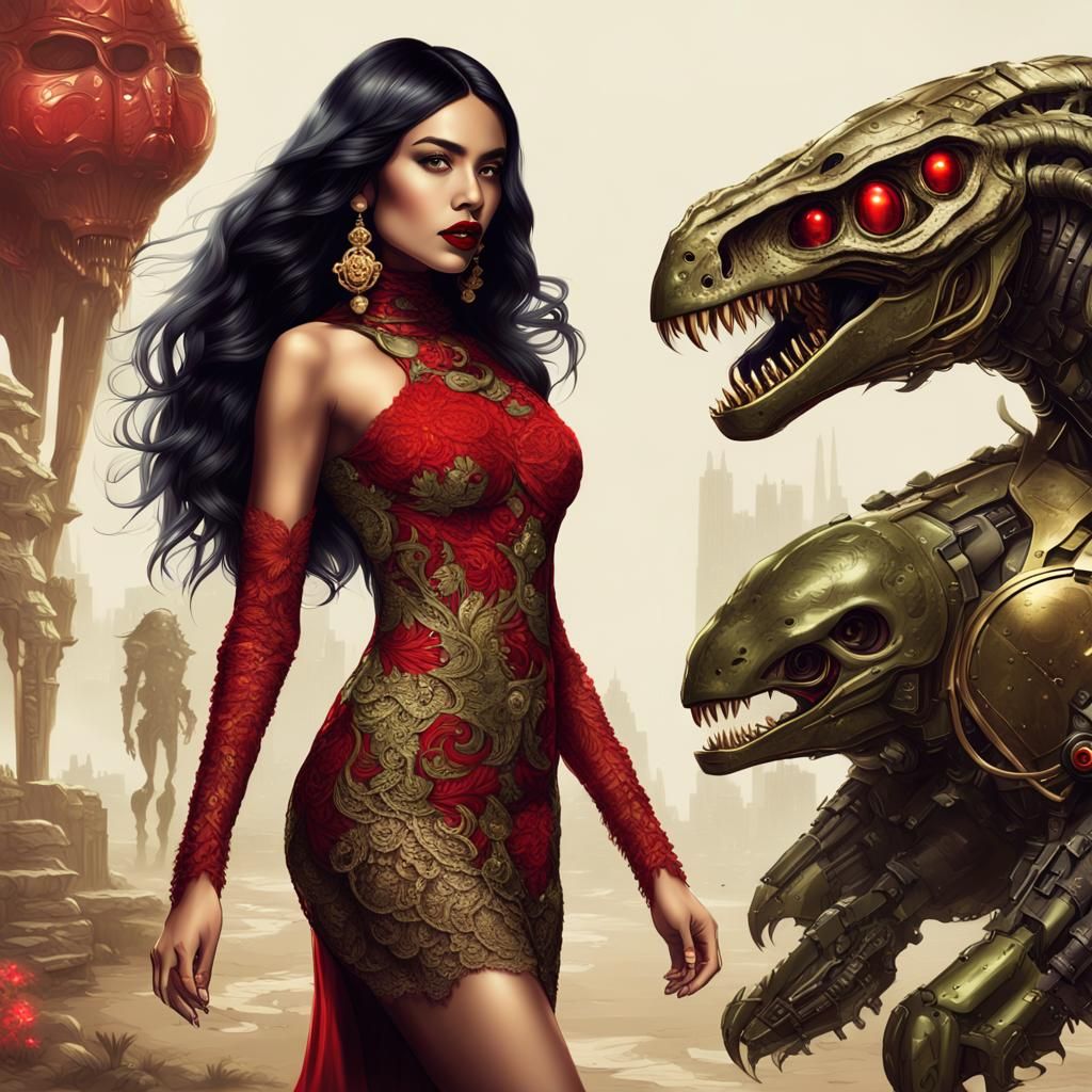 Latina Model with Alien in Fantasy Art