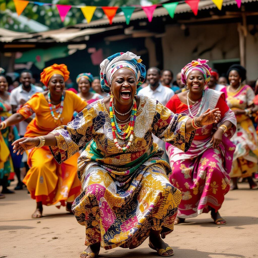 Yoruba Women Dancing at Festival with Joy