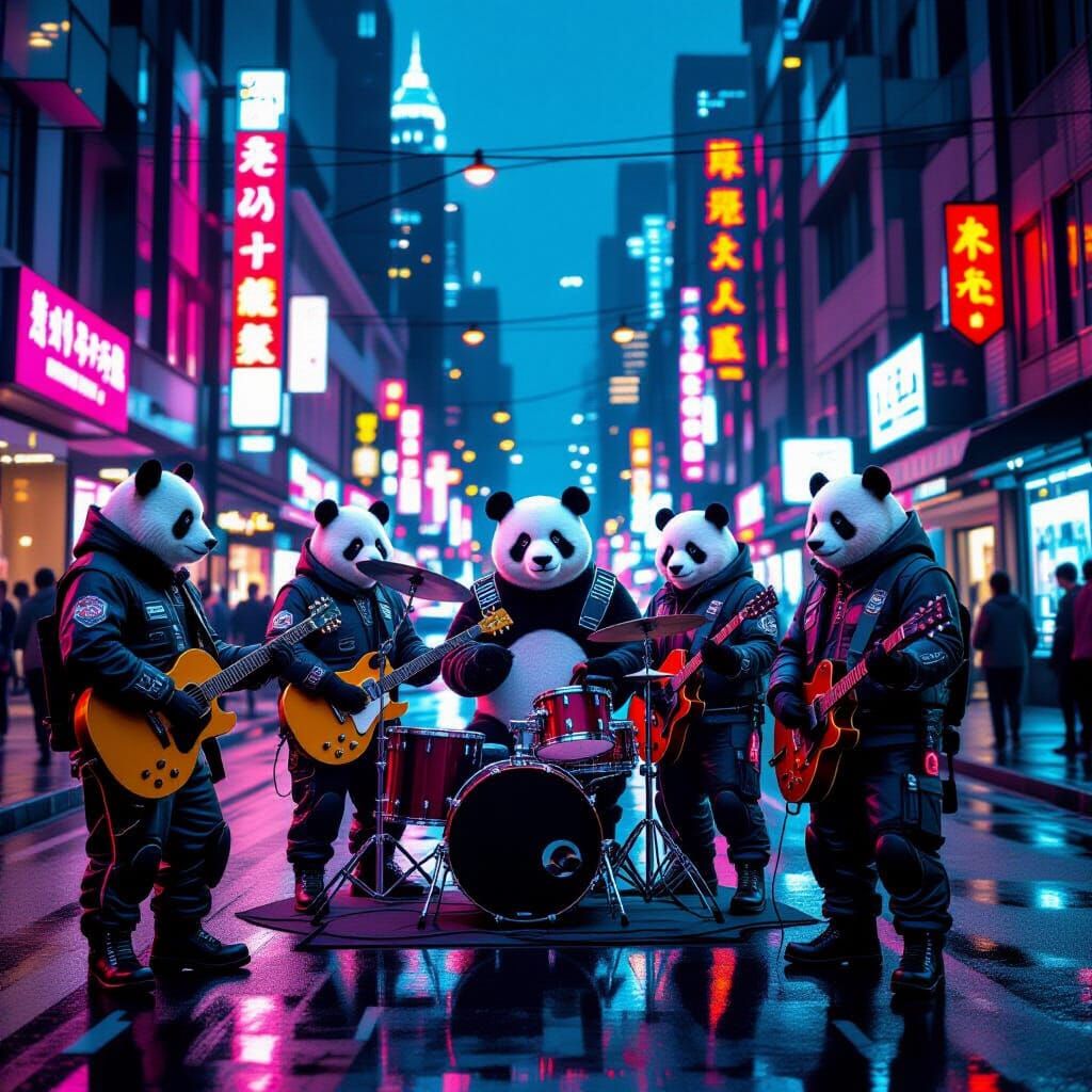 Animal Rock Band Performs in Cyberpunk Cityscape